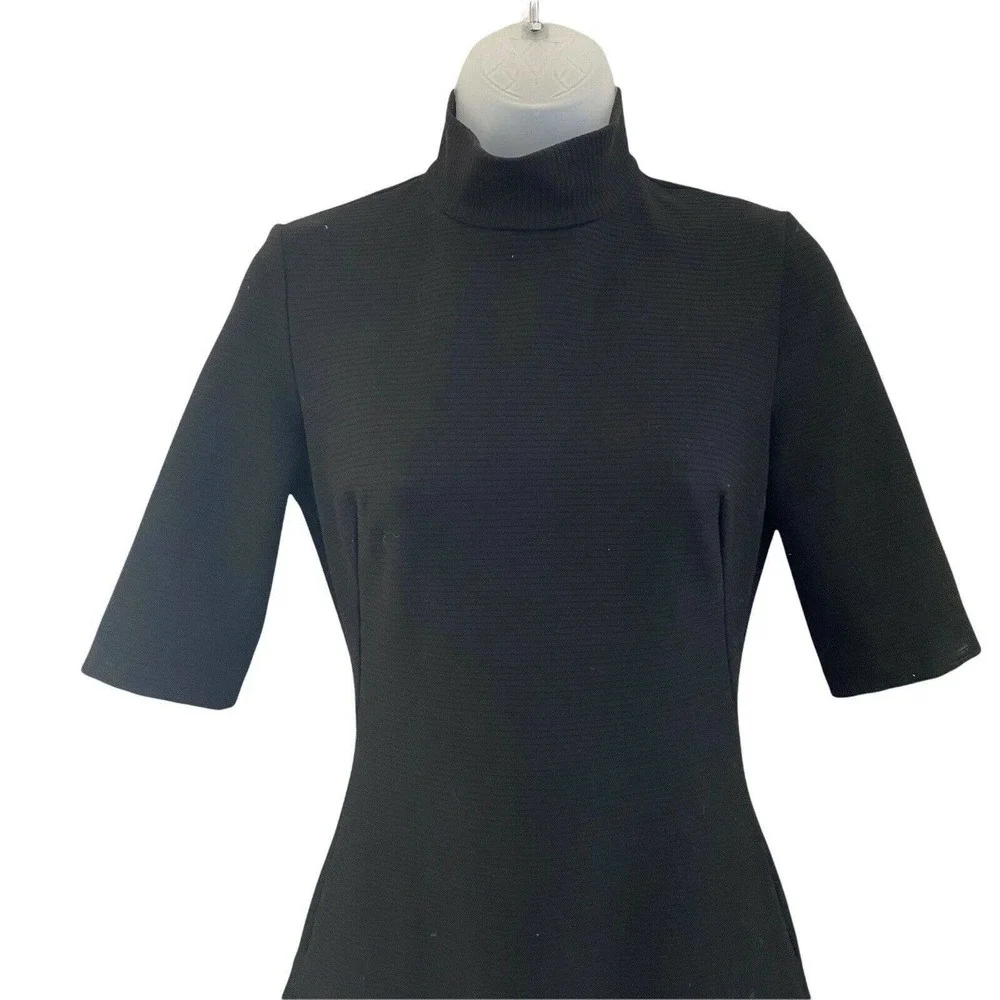 Black Halo Womens Size 2 Dress Mock Neck Black Ribbed Fit & Flare Drop Waist - Picture 8 of 10
